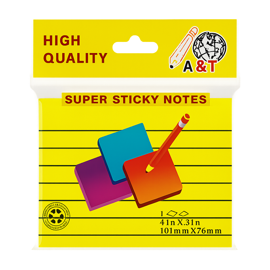 A&T Lined Super Sticky Notes 4x3 || ورق ملاحظات بوست ات ستيكي نوت فسفوري 3*4