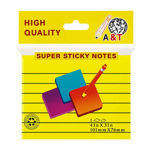 A&T Lined Super Sticky Notes 4x3 || ورق ملاحظات بوست ات ستيكي نوت فسفوري 3*4