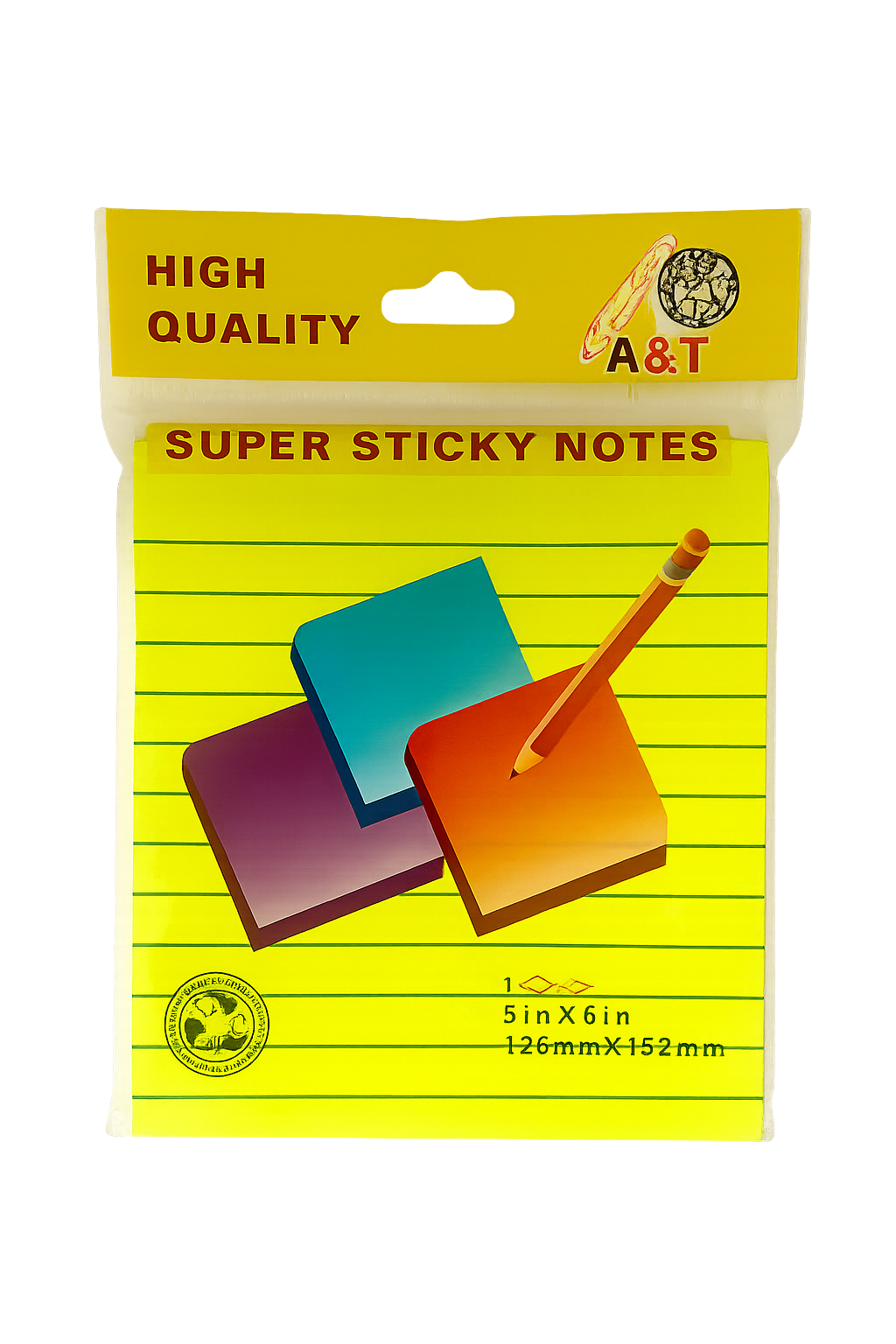 A&T Lined Super Sticky Notes 5x6 || ورق ملاحظات بوست ات ستيكي نوت فسفوري 5*6