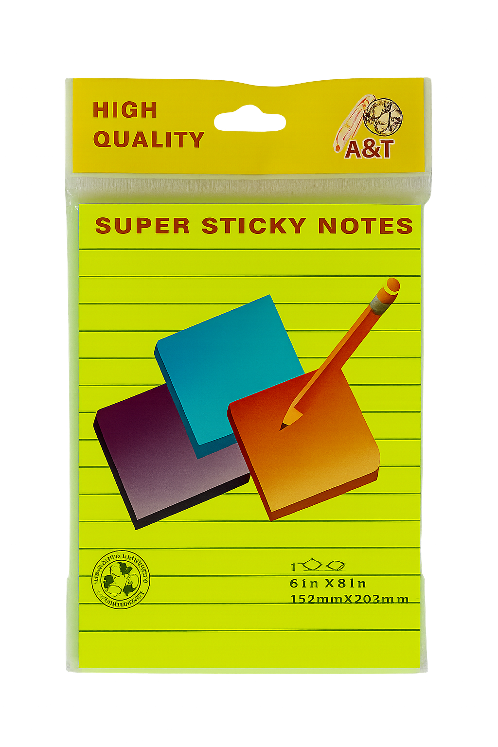 A&T Lined Super Sticky Notes 6x8 || ورق ملاحظات بوست ات ستيكي نوت فسفوري 6*8