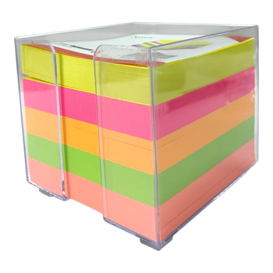 A&T Neon Notes 750 Pages 85mm with Case || ورق ملاحظات مربع اي اند تي 750 ورقة فسفوري 85 مم مع قاعدة