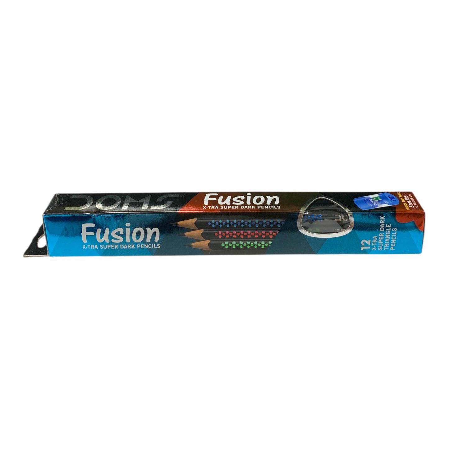 DOMS Fusion Super Dark Pencils 12-Pack with Eraser and Sharpener || اقلام رصاص دومز 12 قلم مع مساحة و براية