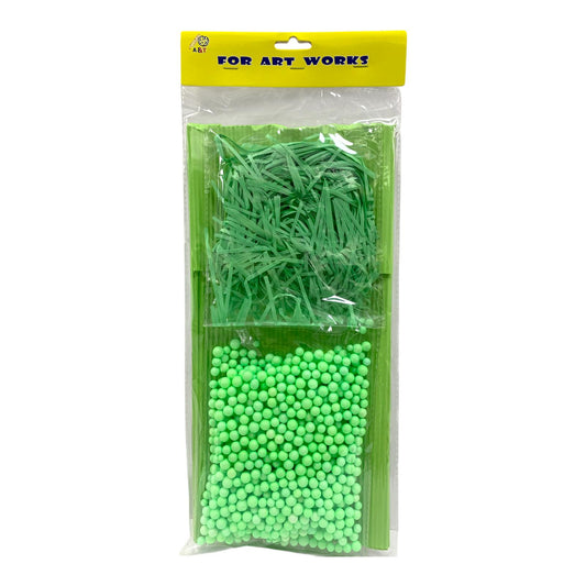 A&T Craft Kit Green Shredded Paper & Foam Balls || مجموعة اشغال يدوية اي اند تي كرات فلين و قش لون اخضر