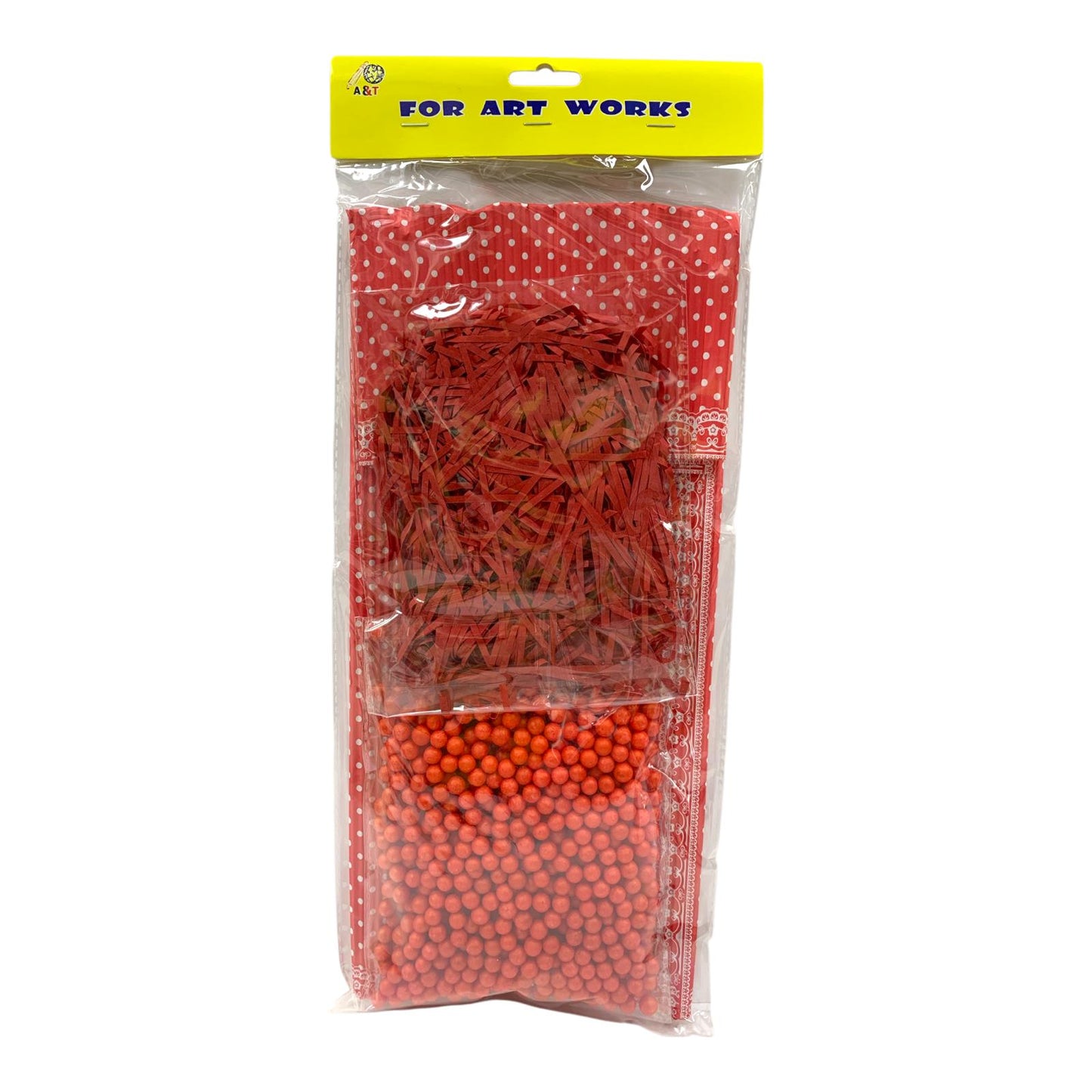 A&T Craft Kit Red Shredded Paper & Foam Balls || مجموعة اشغال يدوية اي اند تي كرات فلين و قش لون أحمر