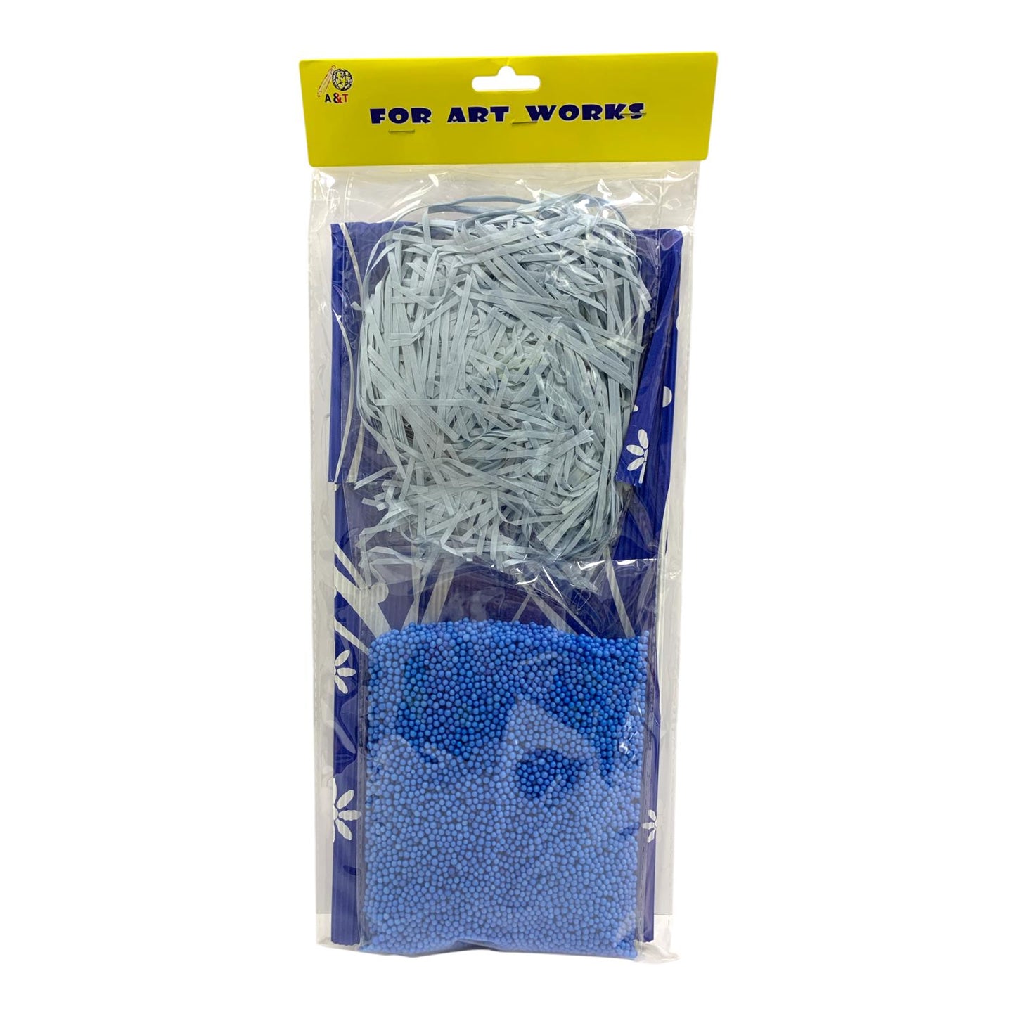 A&T Craft Kit Blue Shredded Paper & Foam Balls || مجموعة اشغال يدوية اي اند تي كرات فلين و قش لون أزرق