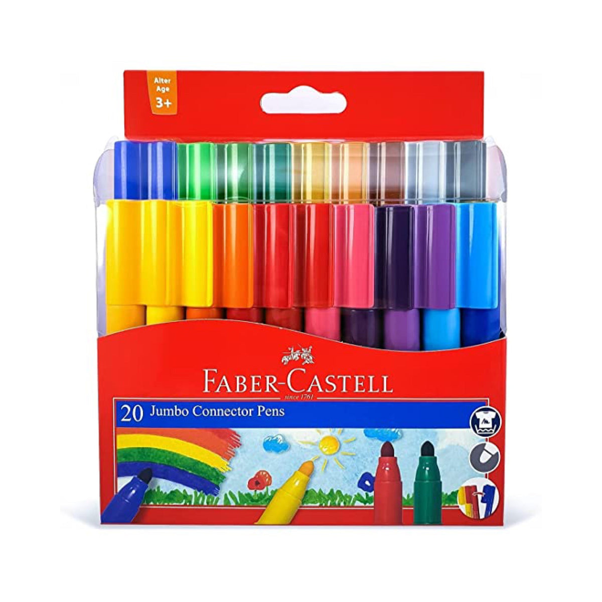 Faber Castell Jumbo Connector Felt Tip 20 Colored Pens || الوان شينية جامبو كونيكتر فيبر كاستل ٢٠ لون