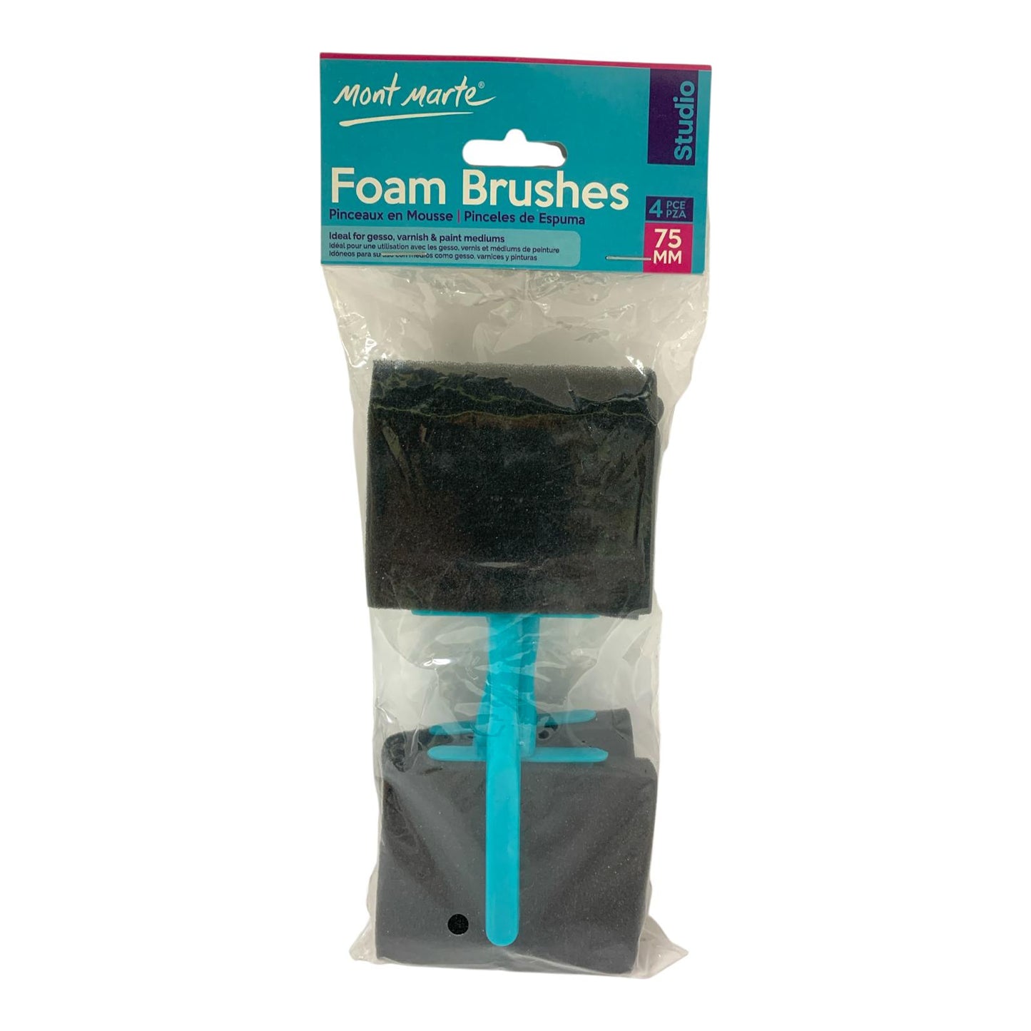 Mont Marte Studio Foam Brushes - 4 Piece (75mm) for Smooth Painting & Staining || فرش اسفنج مونت مارت ٤ قطع مقاس ٧٥ مل