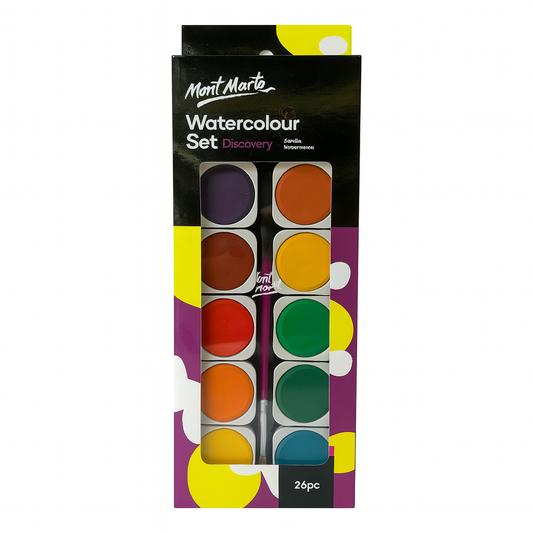 Mont Marte Discovery Watercolour Set - 26 Colors with Brush || الوان مائية مونت مارت ٢٦ لون مع فرشة