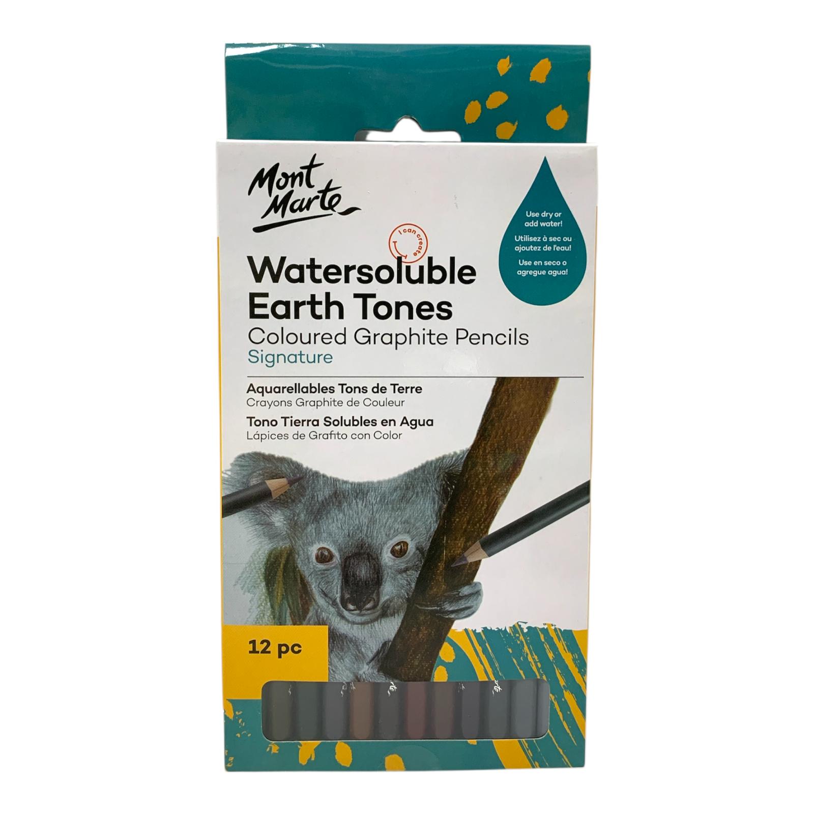 Mont Marte Watersoluble Earth Tones Coloured Graphite Pencils 12 Pcs || الوان فحم ملونة مونت مارت الوان ارضية ١٢ لون