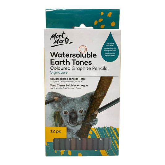 Mont Marte Watersoluble Earth Tones Coloured Graphite Pencils 12 Pcs || الوان فحم ملونة مونت مارت الوان ارضية ١٢ لون