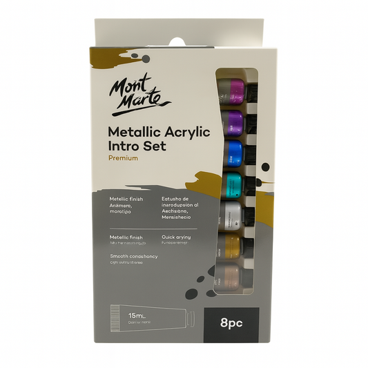 Mont Marte Metallic Acrylic Paints 8 Colors 18 || الوان اكريليك ميتاليك مونت مارت ٨ لون حجم ١٨ مل