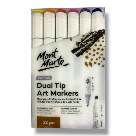 Mont Marte Dual Tip Art Markers 12 colors || اقلام ماركر مونت مارت براسين 12 لون