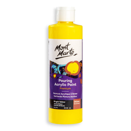 Mont Marte Premium Pouring Acrylic Paint 240ml for Fluid Art Bright Yellow || الوان سكب اكريليك مونت مارت حجم ٢٤٠ مل لون اصفر