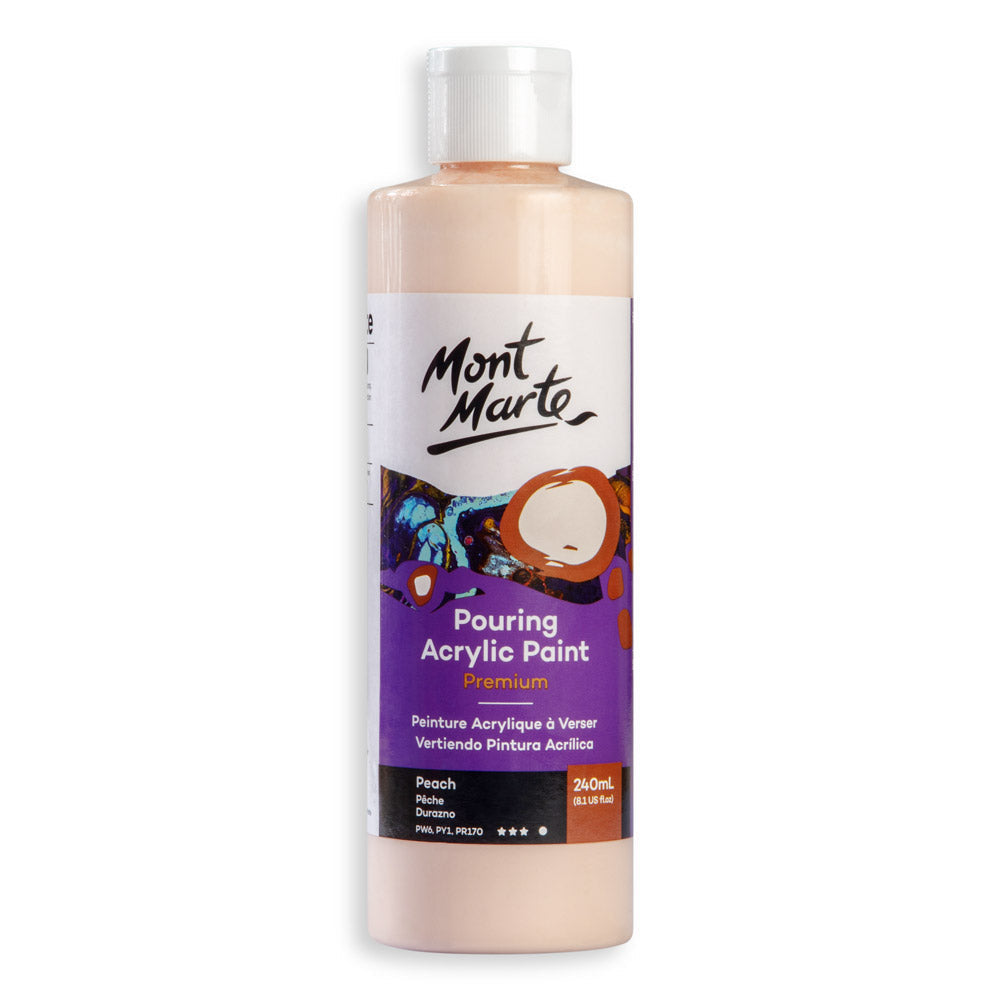 Mont Marte Premium Pouring Acrylic Paint 240ml for Fluid Art Peach || الوان سكب اكريليك مونت مارت حجم ٢٤٠ مل لون مشمشي