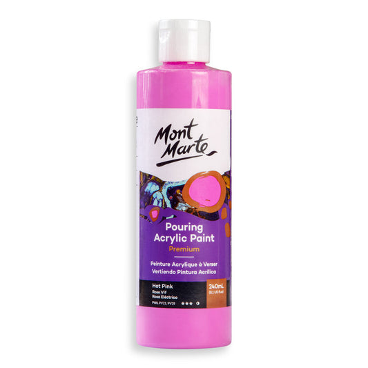 Mont Marte Premium Pouring Acrylic Paint 240ml for Fluid Art Hot Pink || الوان سكب اكريليك مونت مارت حجم ٢٤٠ مل لون وردي فاقع