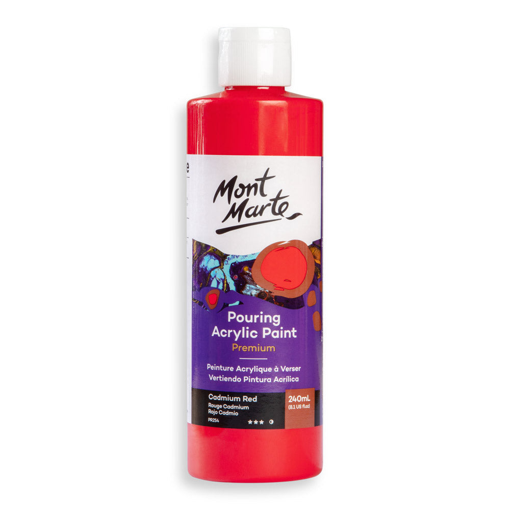 Mont Marte Premium Pouring Acrylic Paint 240ml for Fluid Art Cadmium Red || الوان سكب اكريليك مونت مارت حجم ٢٤٠ مل لون احمر كادميوم