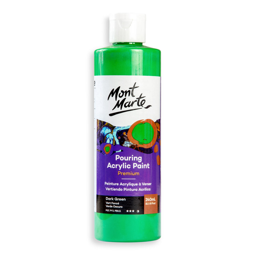 Mont Marte Premium Pouring Acrylic Paint 240ml for Fluid Art Dark Green || الوان سكب اكريليك مونت مارت حجم ٢٤٠ مل لون اخضر غامق