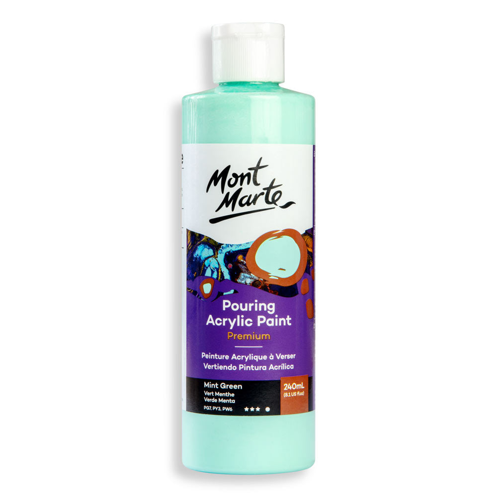 Mont Marte Premium Pouring Acrylic Paint 240ml for Fluid Art Mint Green || الوان سكب اكريليك مونت مارت حجم ٢٤٠ مل لون اخضر فاتح