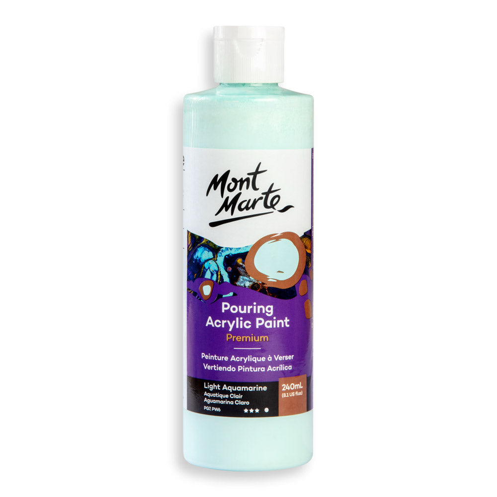 Mont Marte Premium Pouring Acrylic Paint 240ml for Fluid Art Light Aquamarine || الوان سكب اكريليك مونت مارت حجم ٢٤٠ مل لون اكوامارين فاتح