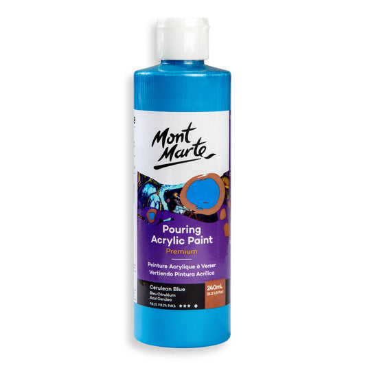 Mont Marte Premium Pouring Acrylic Paint 240ml for Fluid Art Cerulean Blue || الوان سكب اكريليك مونت مارت حجم ٢٤٠ مل لون ازرق سيروليان