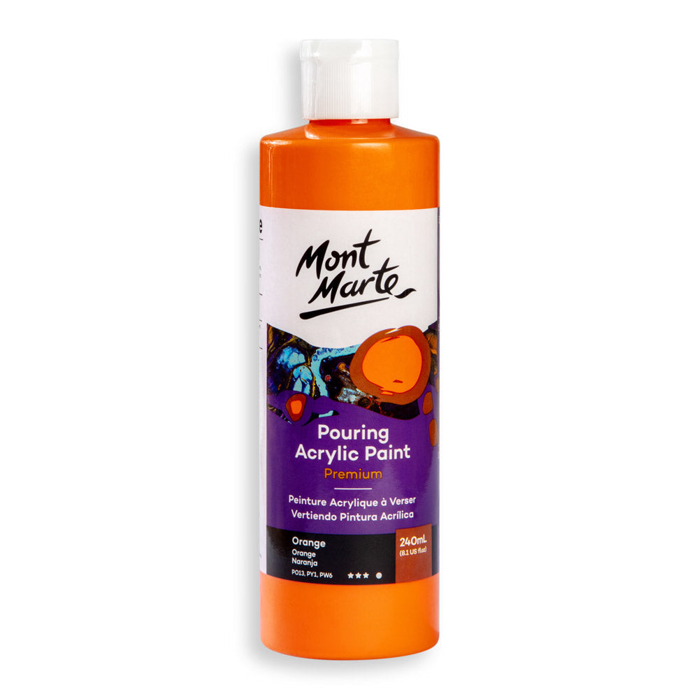 Mont Marte Premium Pouring Acrylic Paint 240ml for Fluid Art Orange || الوان سكب اكريليك مونت مارت حجم ٢٤٠ مل لون برتقالي