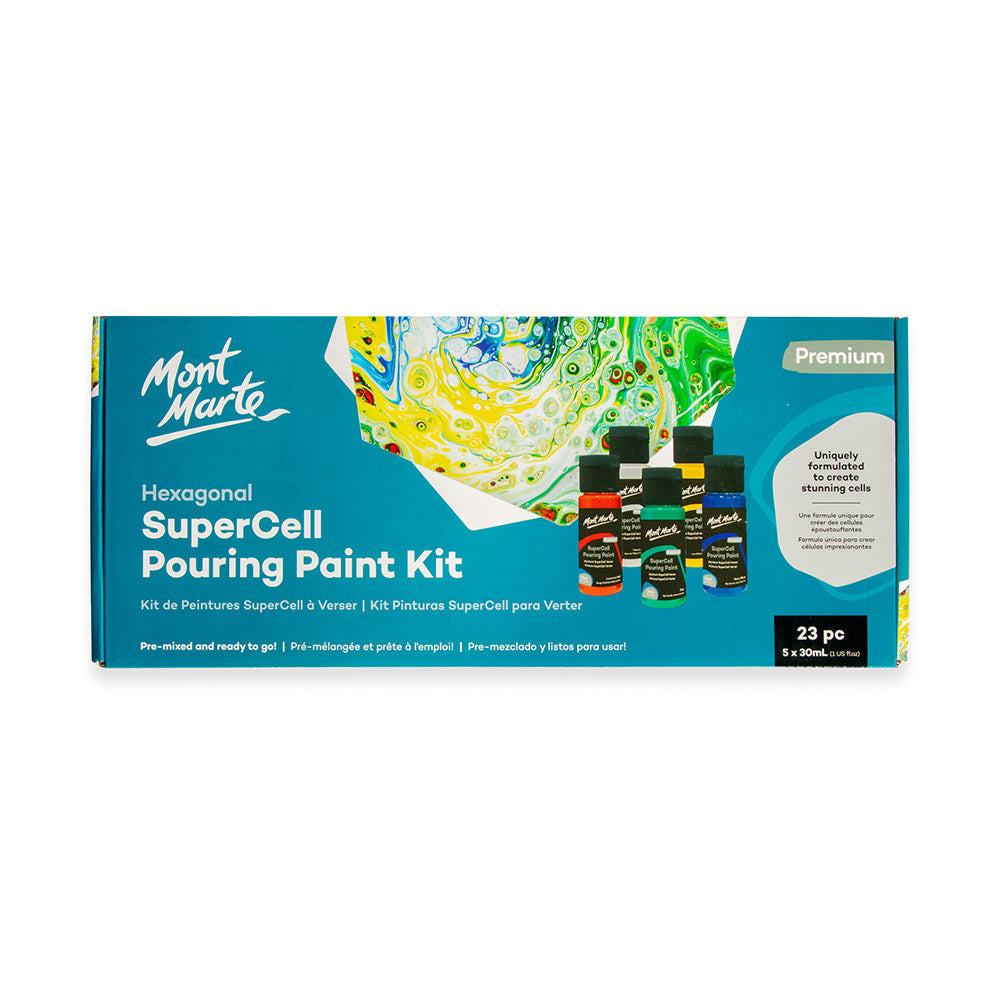 Mont Marte Premium SuperCell Pouring Paint Kit - 23 Piece Ready-to-Pour Art || مجموعة الوان اكريليك سكب مونت مارت ٢٣ قطعة