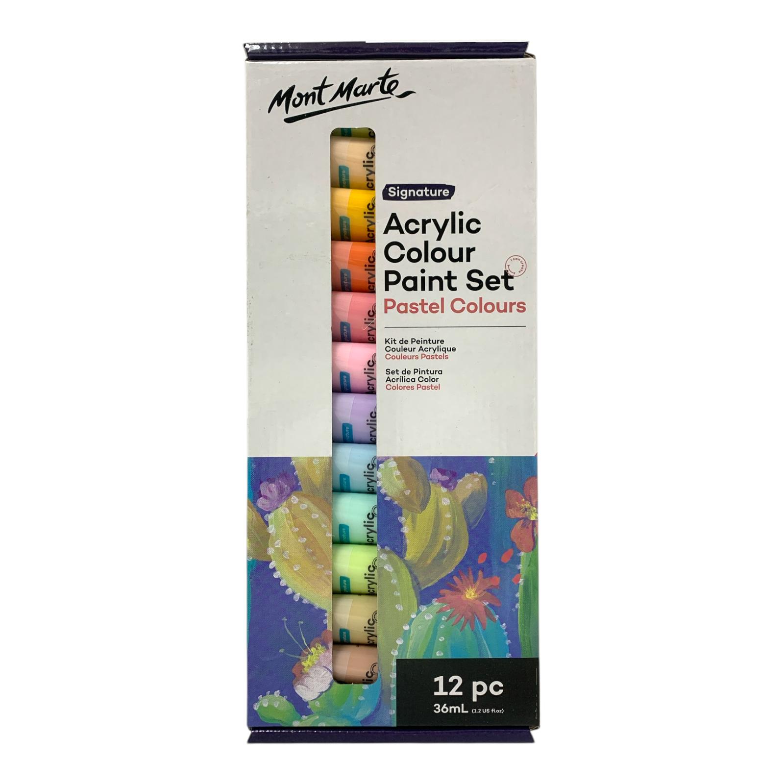 Mont Marte Signature Acrylic Paint Set - 12 x 36ml Pastel Colours for Soft Hues || الوان اكريليك باستيل مونت مارت ١٢ لون حجم ٣٦ مل