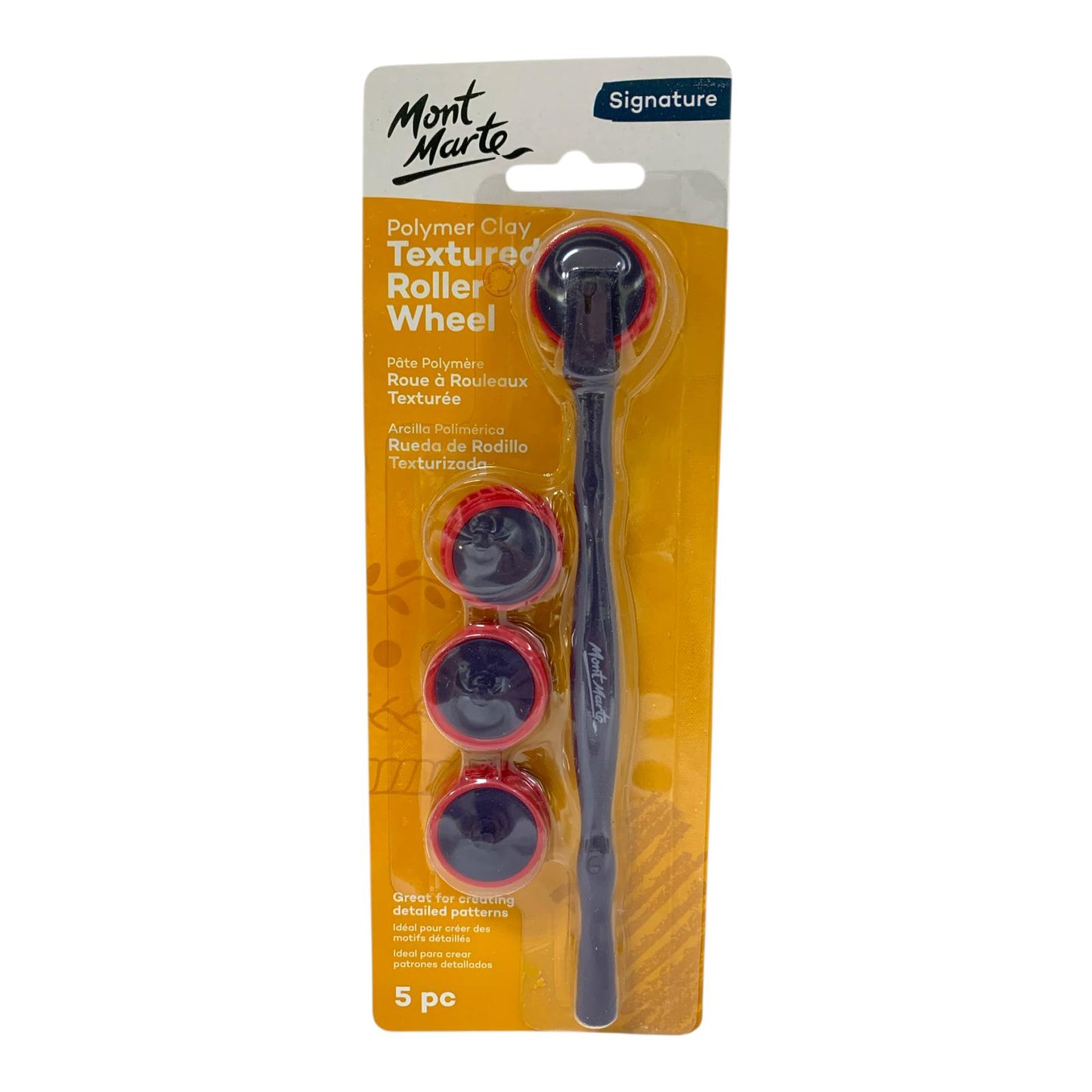 Mont Marte Signature Polymer Clay Textured Roller Wheel Set 5 Piece for Detailed Patterns || نقوش الطين الصلصال والخزف مونت مارت ٥ قطع