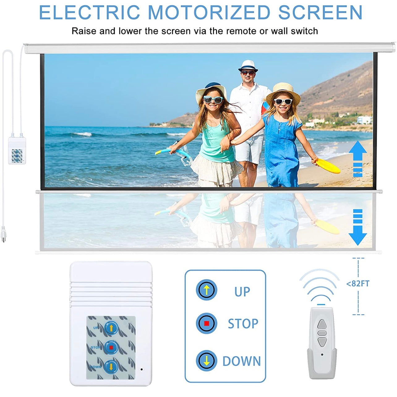 SMQ Electric Projector Screen with RF (120 inch) || اس ام كيو شاشة عرض كهربائية مع ريموت (120 بوصة)
