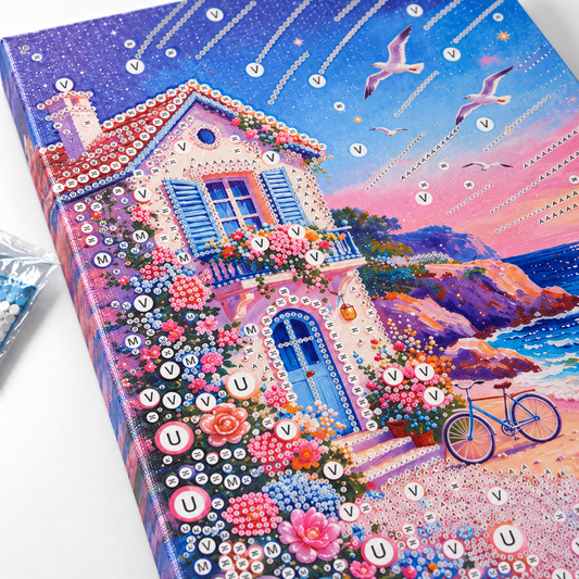 DIY Rhinestone Canvas Activity 30 x 40 cm - Seaside House || تزيين كانفاس بالكريستال 30 × 40 سم - بيت ساحلي
