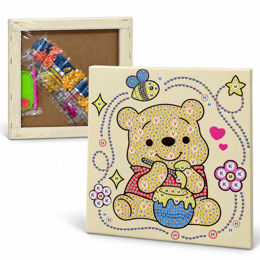 Diamond Art Canvas Kit — Bear with Honey Pot — 25x25 cm || مجموعة تزين كانفاس بالكريستال - دب مع وعاء عسل - 25 × 25 سم
