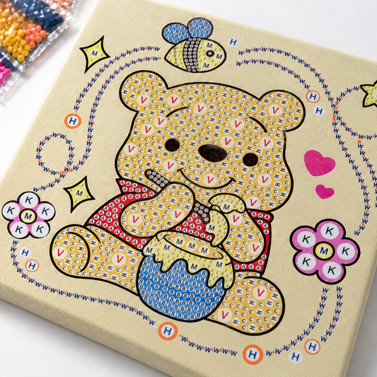 Diamond Art Canvas Kit — Bear with Honey Pot — 25x25 cm || مجموعة تزين كانفاس بالكريستال - دب مع وعاء عسل - 25 × 25 سم