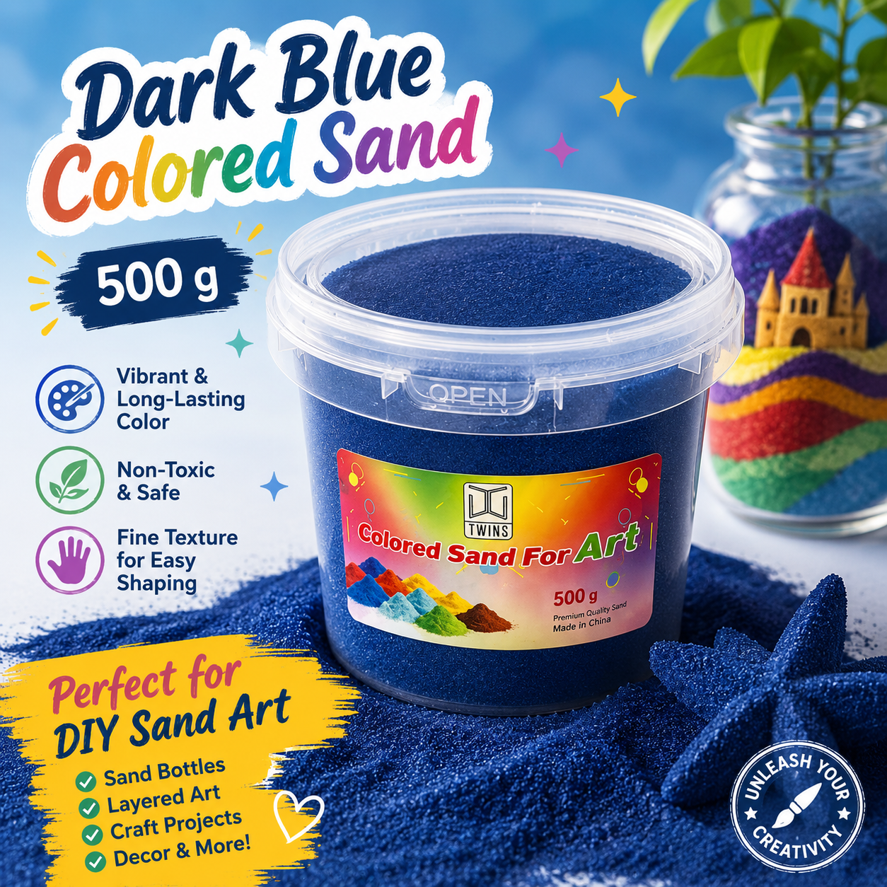 Twins Colored Sand 500g Dark Blue || رمل ملون توينز 500 جرام ازرق غامق