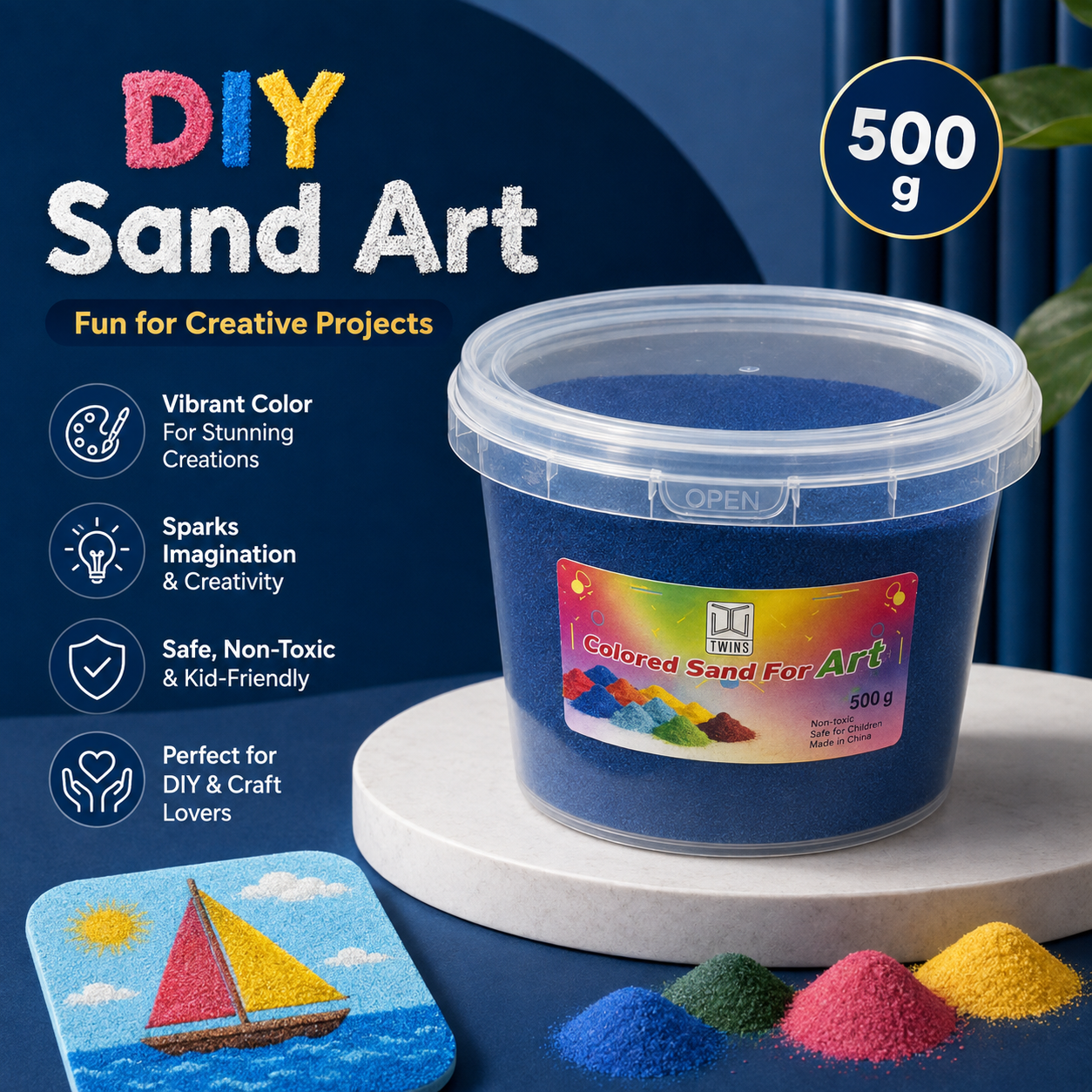 Twins Colored Sand 500g Dark Blue || رمل ملون توينز 500 جرام ازرق غامق