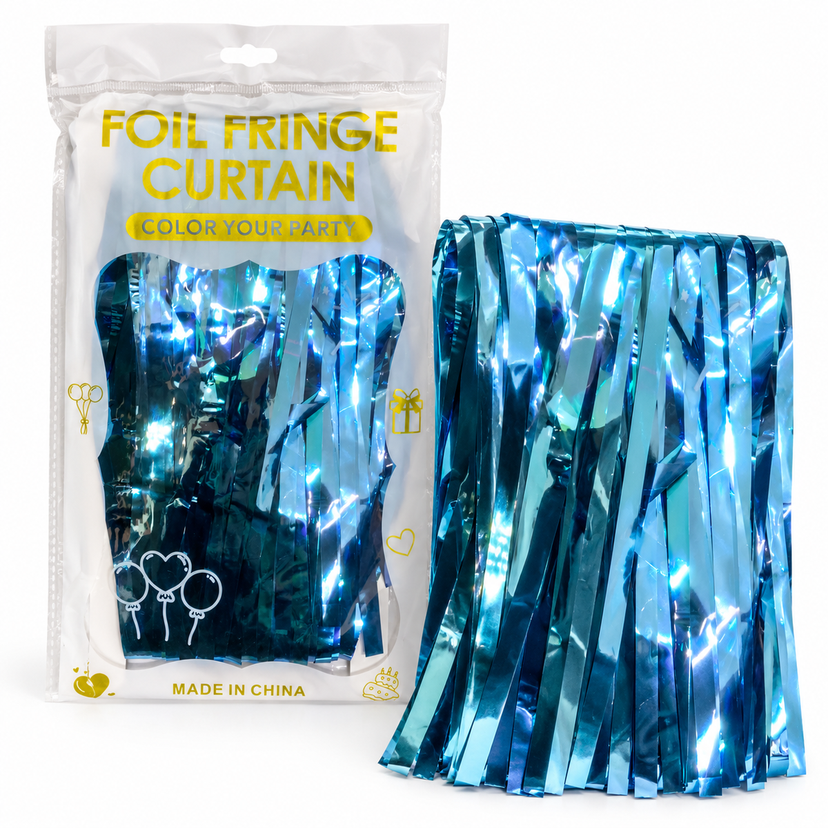 Sky Blue Metallic Foil Fringe Curtain || ستارة حفلات بشرائط لامعة معدنية سماوية
