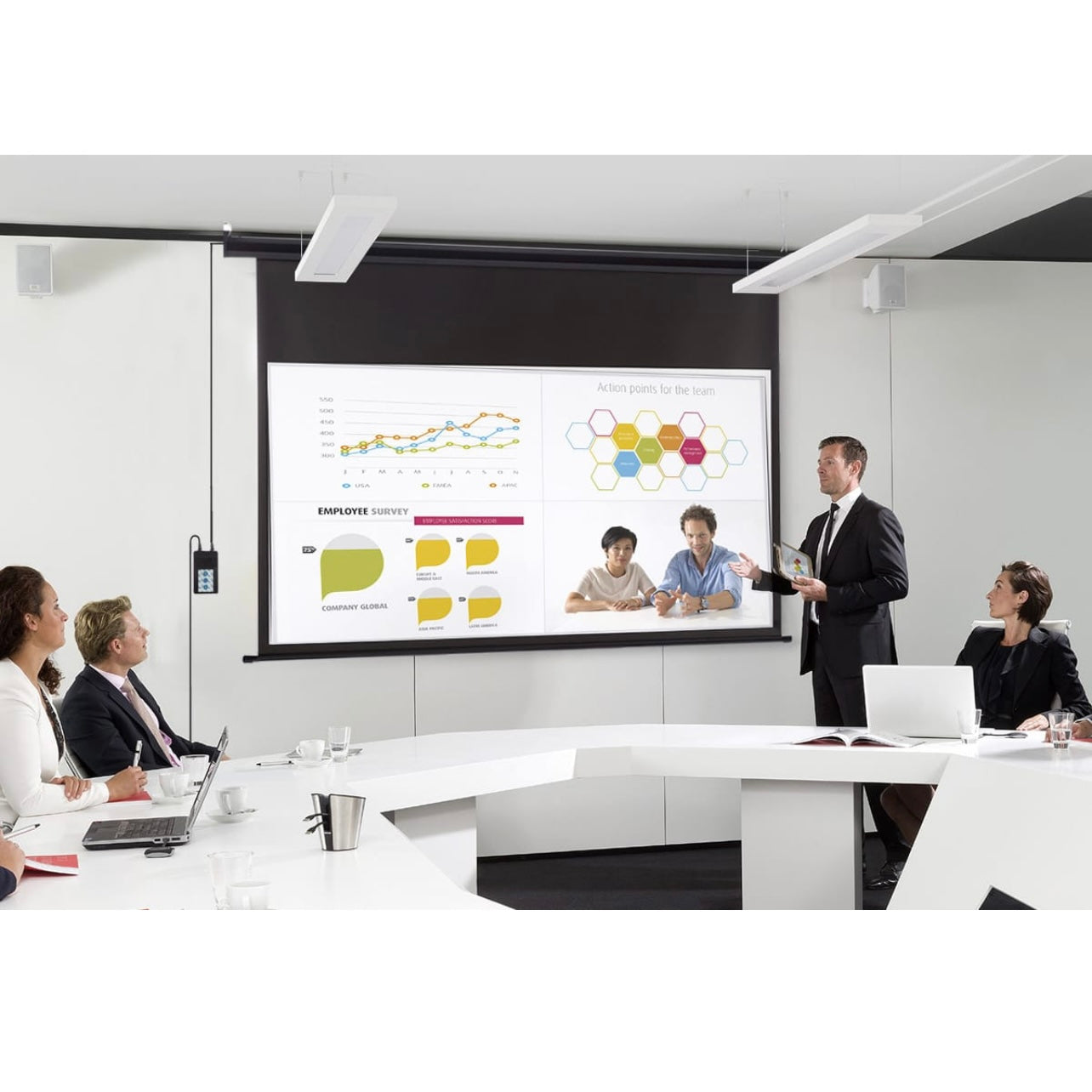SMQ Electric Projector Screen with RF (120 inch) || اس ام كيو شاشة عرض كهربائية مع ريموت (120 بوصة)