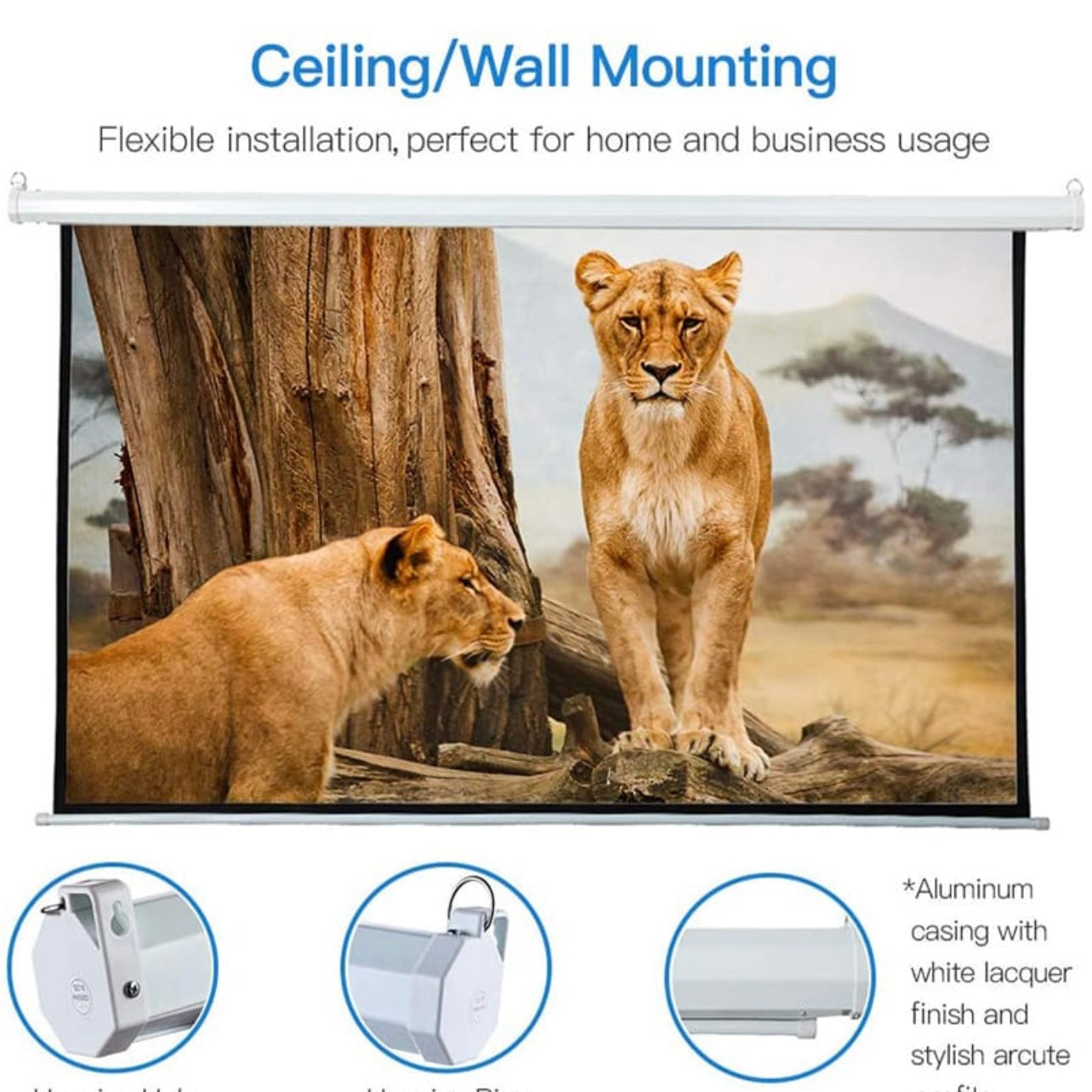 SMQ Electric Projector Screen with RF (100 inch) اس ام كيو شاشة عرض كهربائية مع ريموت (100 بوصية)