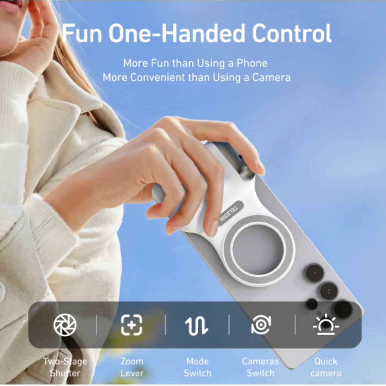 SMQ Magnetic Phone Camera Handle Grip – Model P1-MP-10 || مقبض كاميرا للهاتف بتقنية التثبيت المغناطيسي من TELESIN SMQ– الموديل P1-MP-10