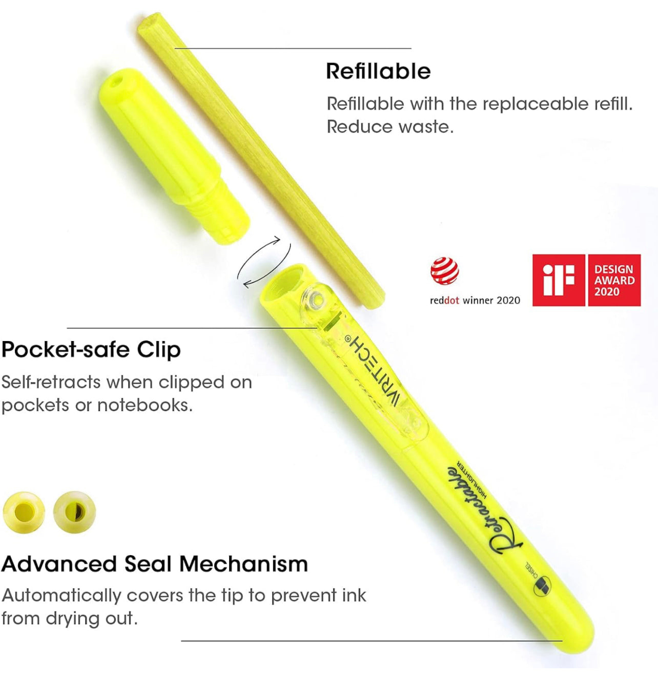 Writech Tetractable Highlighters 6 Neon Colors || اقلام فسفوري كبس ٦ لون نيون رايتيك