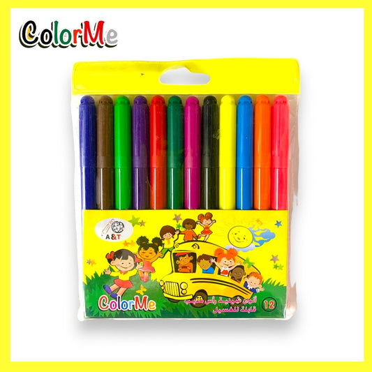 A&T ⁨Color Me Washable Colored Markers 12 || الوان شينية كولور مي راس مدبب