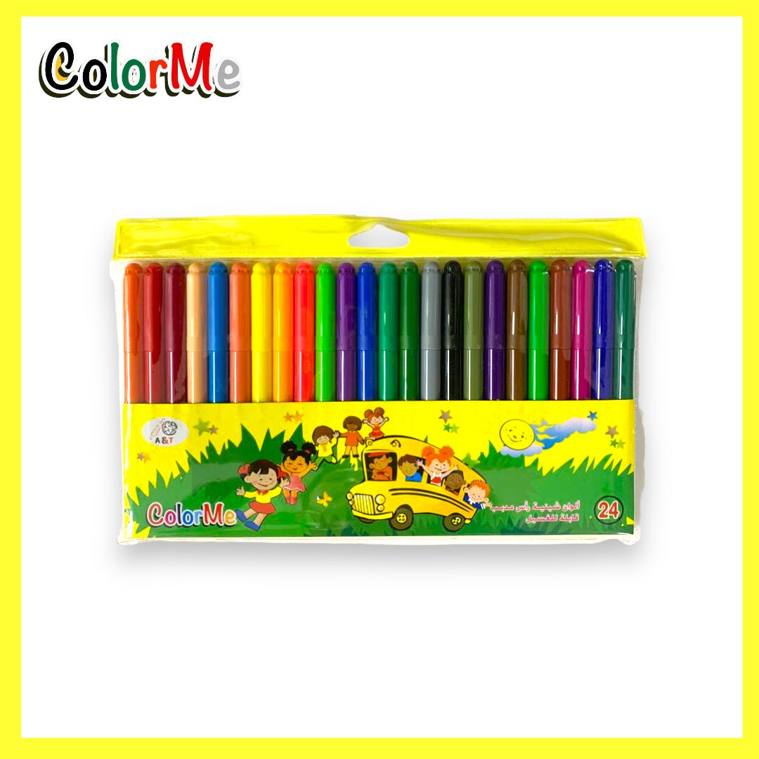 A&T Color Me Washable Colored Markers 24 Colors || الوان شينية كولور مي راس مدبب⁩ ٢٤ لون
