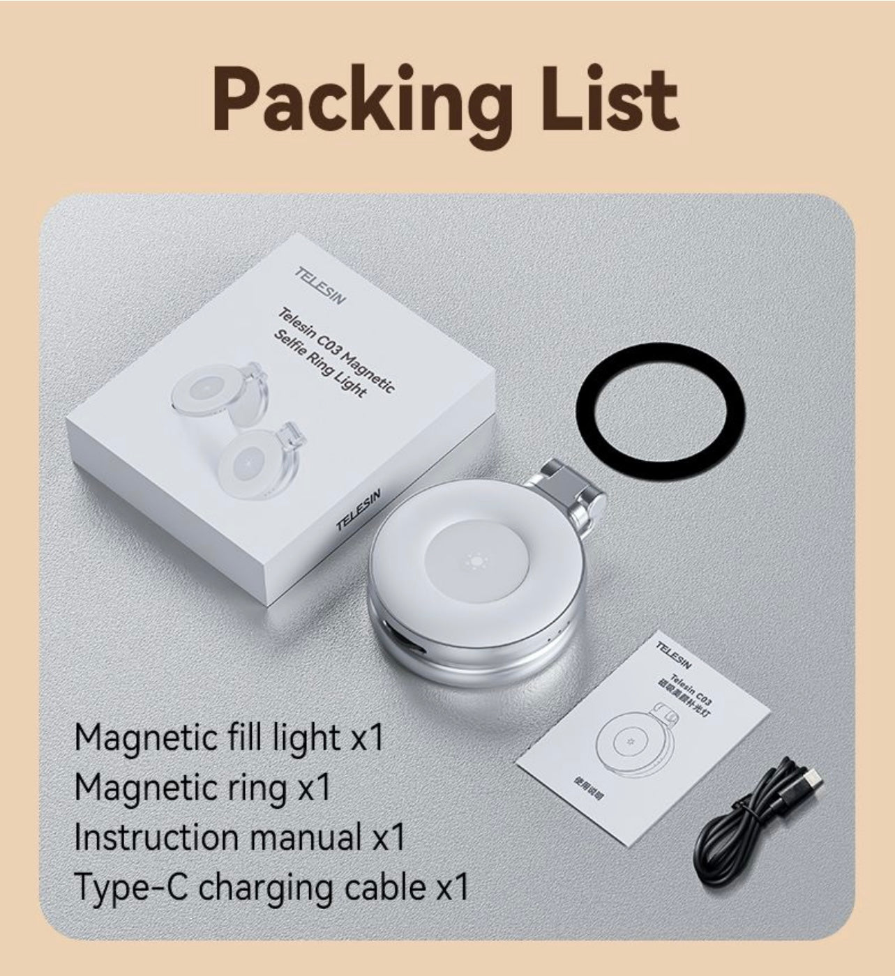 SMQ TELESIN Portable Beauty Magnetic Fill Light – Model S5 BGD 01 إضاءة مغناطيسية محمولة للموبايل من SMQ TELESIN – الموديل S5 BGD 01