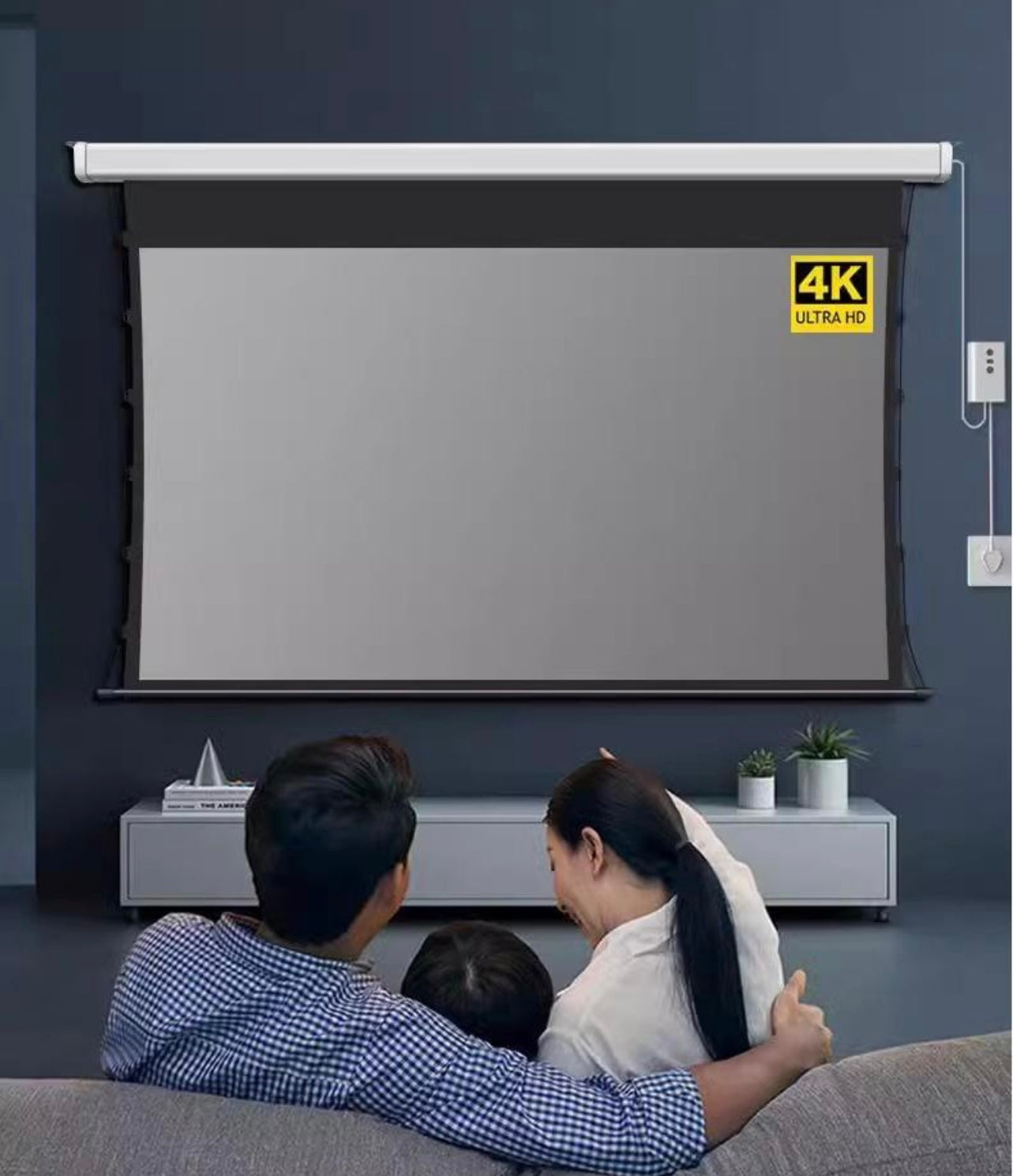 SMQ ALR Electric Tab Tension Projector Screen with RF and remote 100" || اس ام كيو شاشة عرض( ALR) ضد الضوء الكهربائية مع ريموت (100 بوصة)