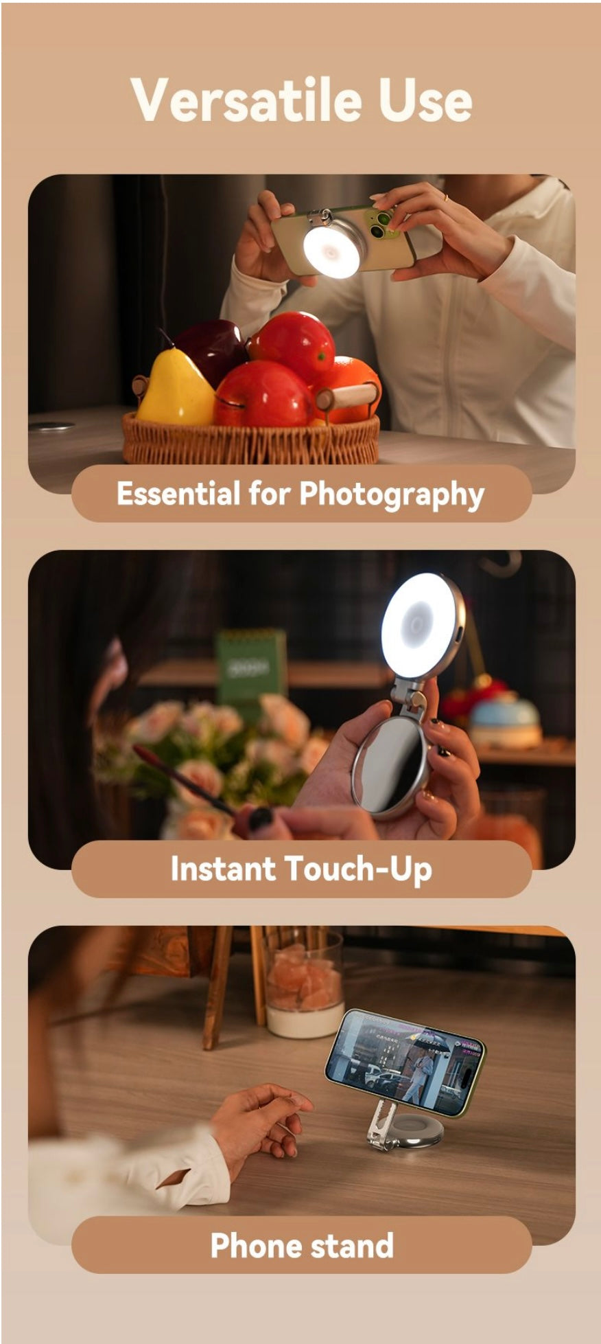 SMQ-TELESIN Portable Beauty Magnetic Fill Light – Model S5-BGD-01 || إضاءة مغناطيسية محمولة للموبايل من SMQ-TELESIN – الموديل S5-BGD-01