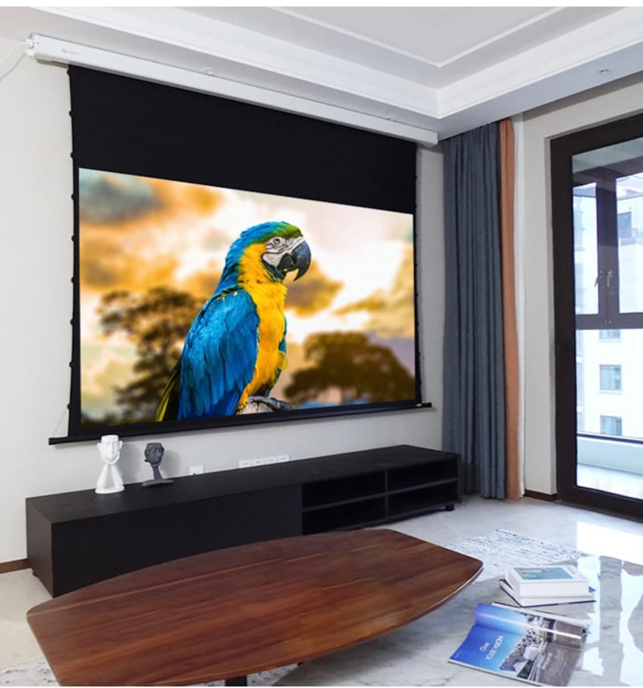 SMQ ALR Electric Tab Tension Projector Screen with RF and remote 100" || اس ام كيو شاشة عرض( ALR) ضد الضوء الكهربائية مع ريموت (100 بوصة)