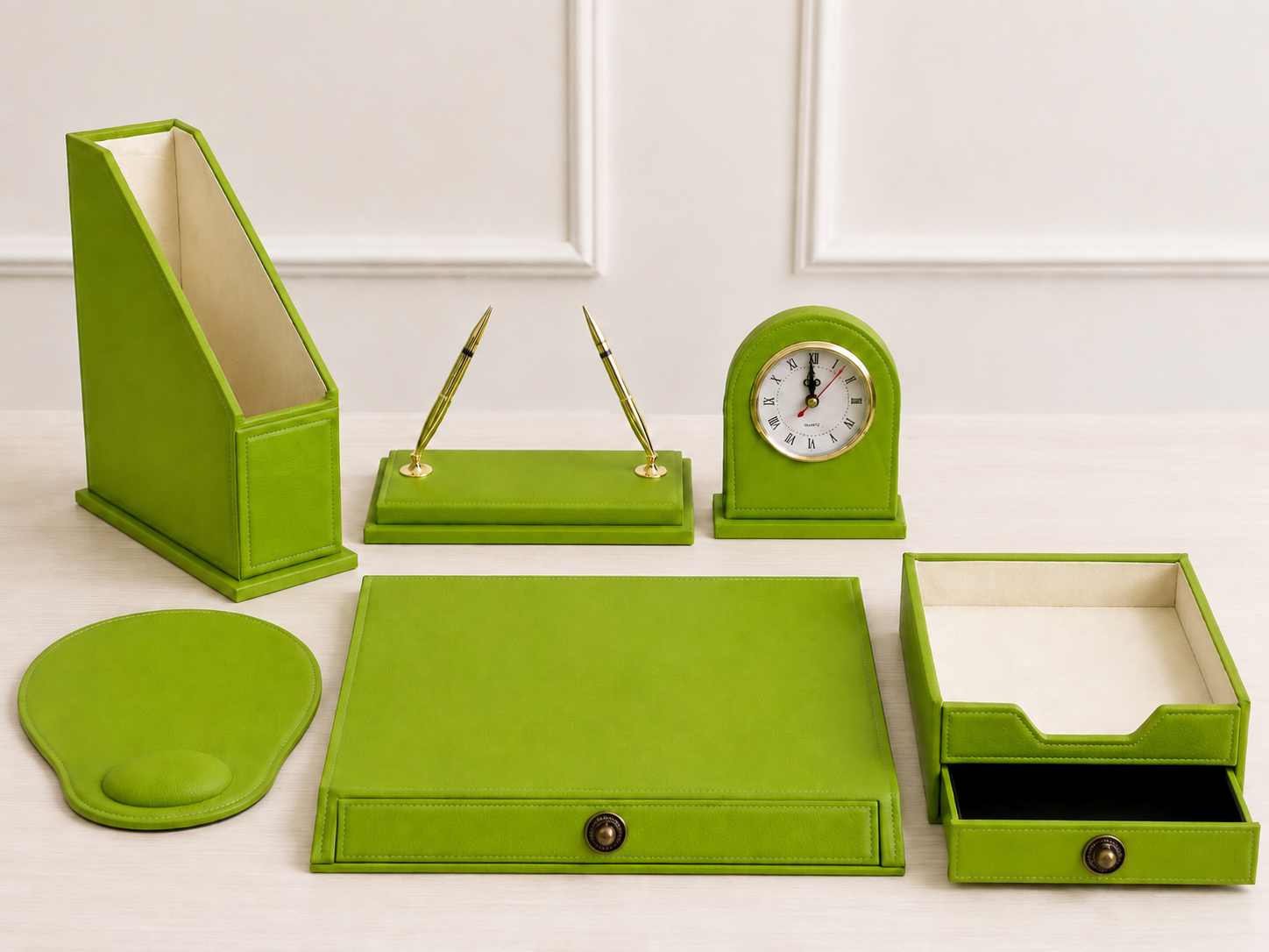 Green Leather Desk Set 6 PCS || طقم مكتب جلد اخضر6 قطع