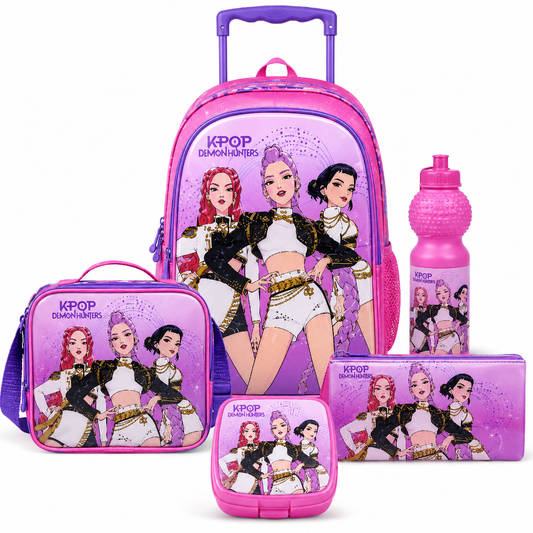 K-POP DEMON HUNTER 5IN1 TROLLEY 18" || طقم شنطة تروللي كي بوب ديمون هانتر ٥ في ١، ١٨ إنش