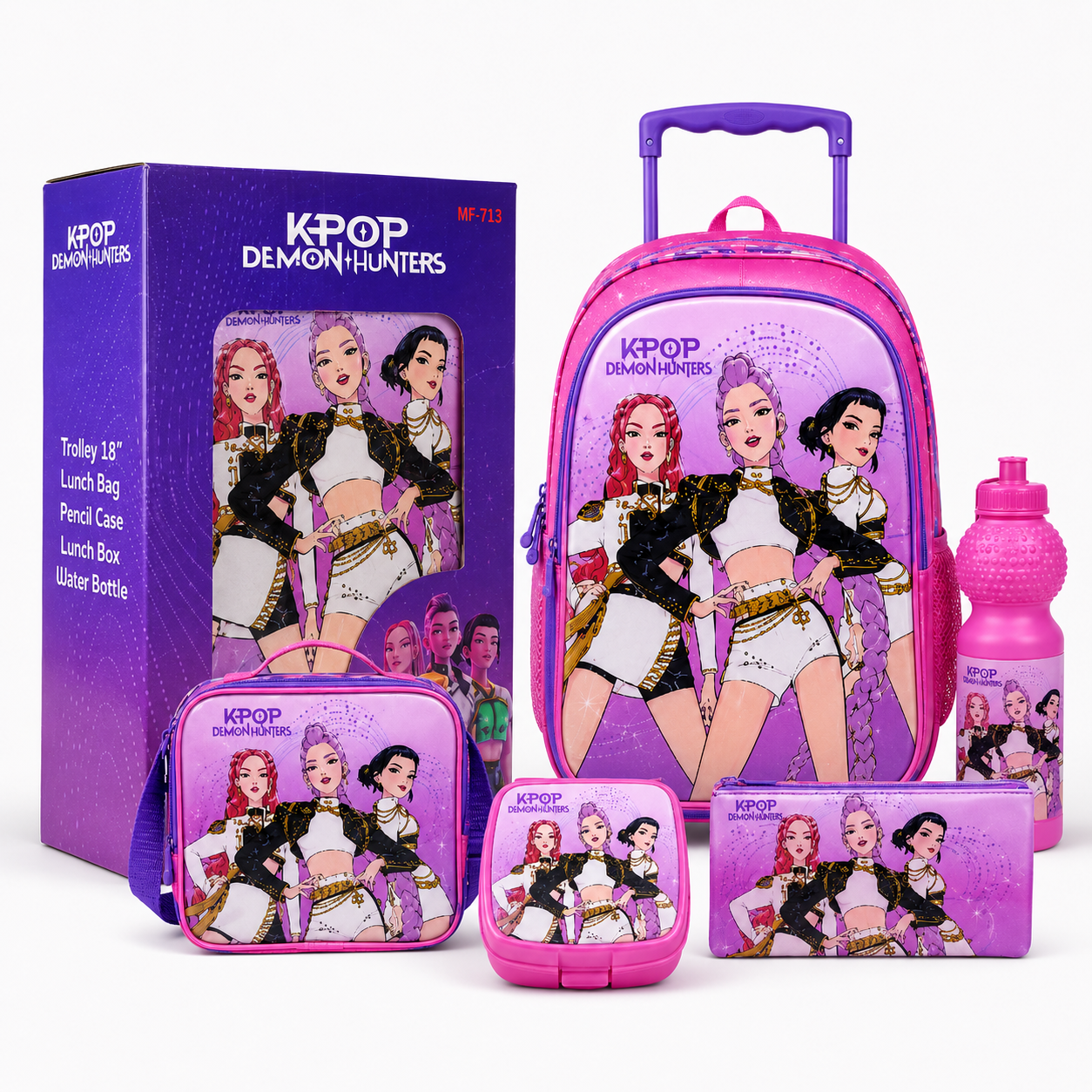K-POP DEMON HUNTER 5IN1 TROLLEY 18" || طقم شنطة تروللي كي بوب ديمون هانتر ٥ في ١، ١٨ إنش