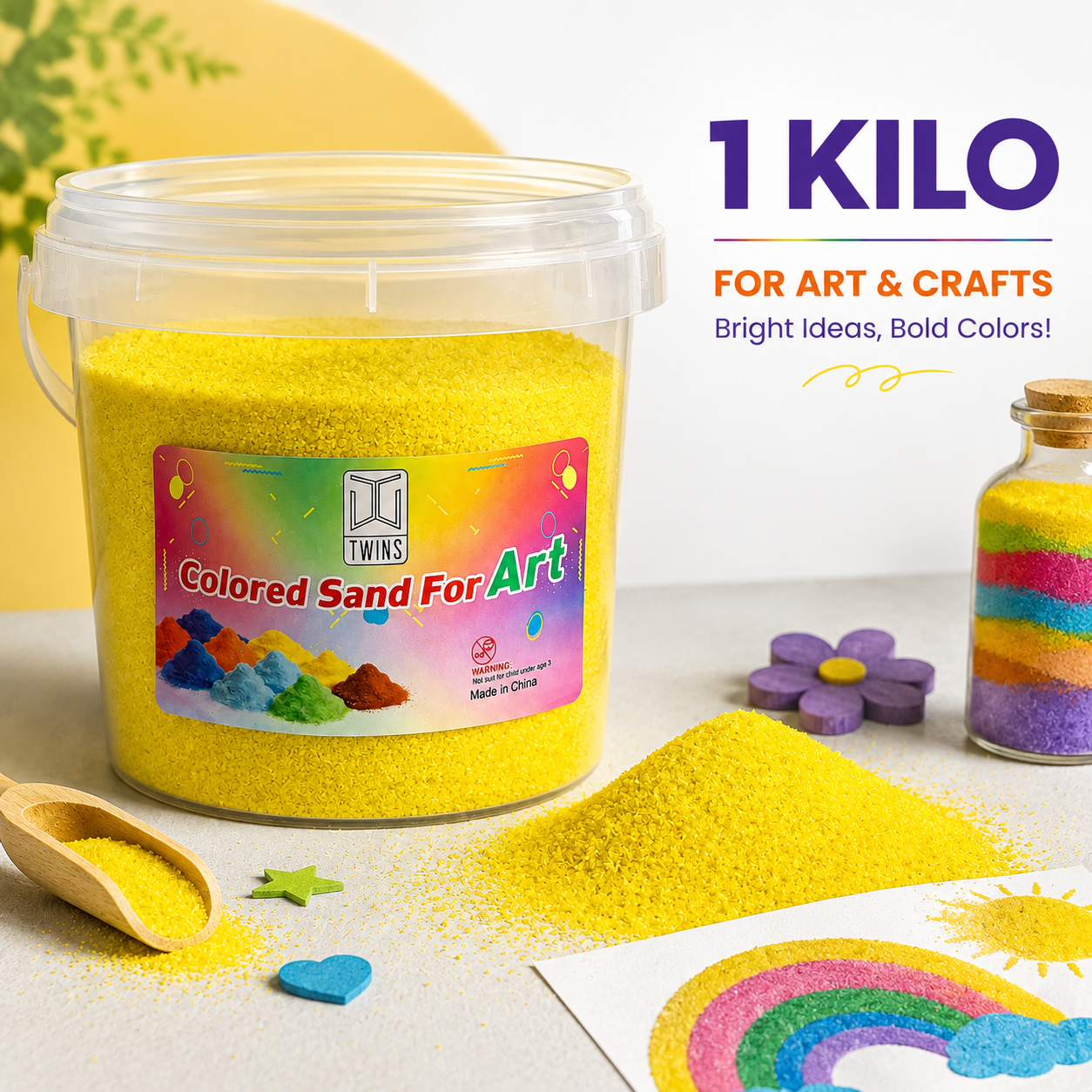 Twins Colored Sand 1 Kilo Yellow || رمل ملون توينز 1 كيلو اصفر