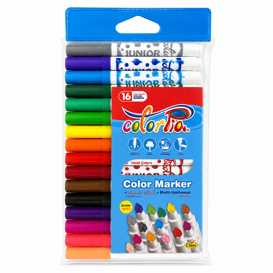 Colorpia Color Marker Junior Multi thickness 16 Colors || الوان كولور ماركر كولوربيا جونيور متعدد السماكات 16 لون